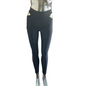 Mid Waist Black Leggings with Side Slits -S